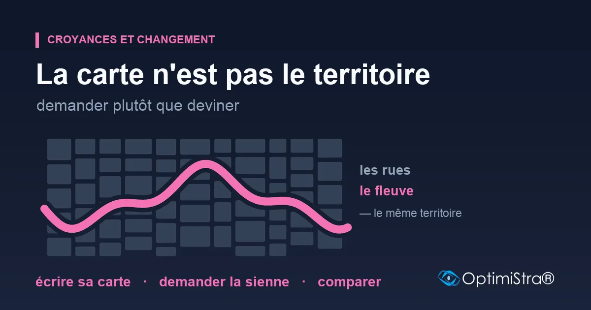 Un plan de pâtés de maisons gris traversé par un fleuve rose qui serpente : deux représentations du même territoire, les rues et le fleuve.